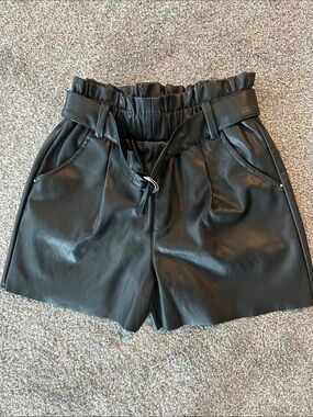 Mayoral Black Faux Leather Paperbag Waist Shorts with Belt